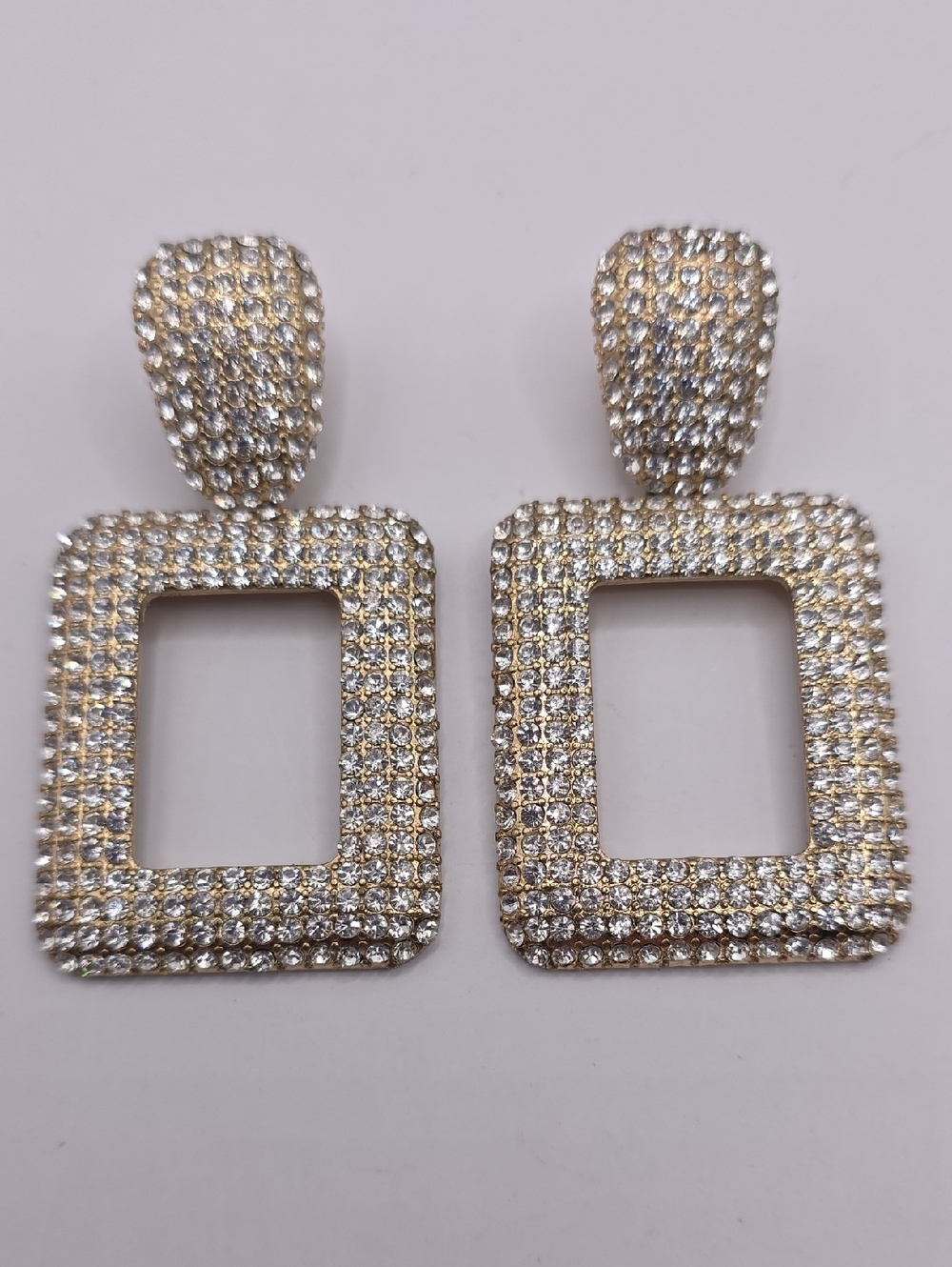 Vintage Gold Crystal Rectangle Drop Earrings